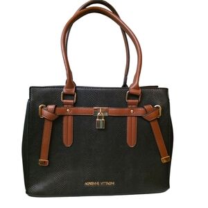 Adrienne Vittadini Blk and Tan Trim satchel crossbody bag with padlock